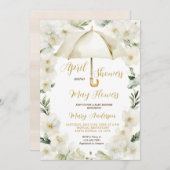 Parapluie or blanc Avril Douches Invitation (Devant / Derrière)