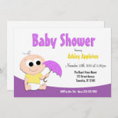 Parapluie pour bébé pourpre et jaune - Invitations (Devant / Derrière)
