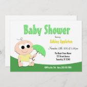 Parapluie pour bébé vert et jaune - Invitations de (Devant / Derrière)