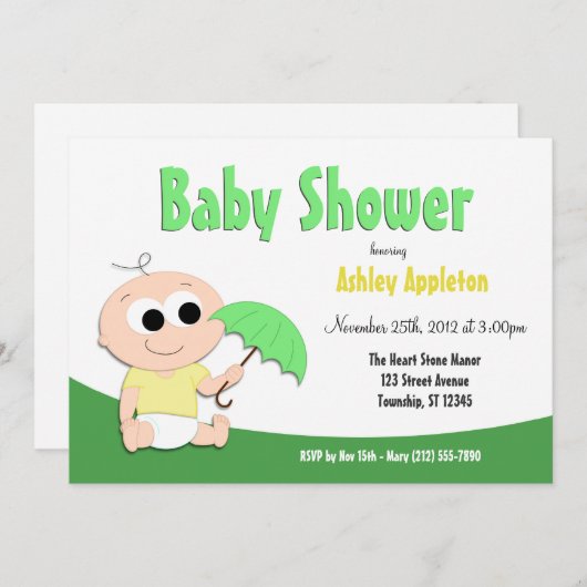 Parapluie pour bébé vert et jaune - Invitations de (Devant / Derrière)