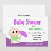 Parapluie pour bébé violet et vert - Invitations d (Devant / Derrière)