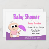 Parapluie pourpre pour bébé - Invitations de douch (Devant / Derrière)