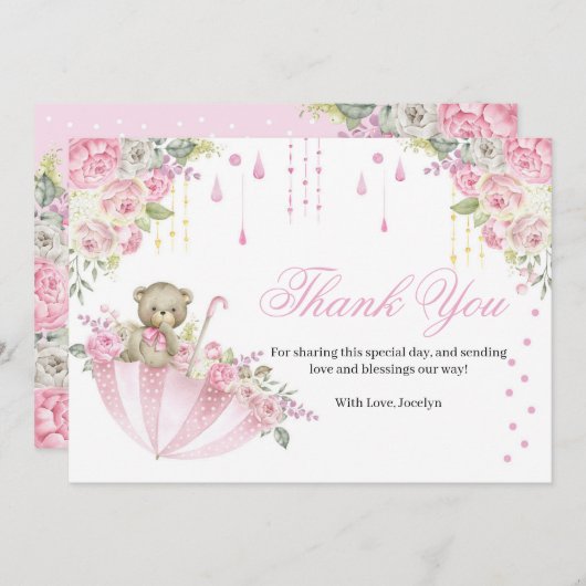 Parapluie rose Teddy Bear Bébé Saupoudrer Merci C (Devant / Derrière)