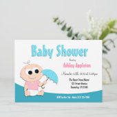 Parapluie turquoise pour bébé - Invitations de dou (Debout devant)