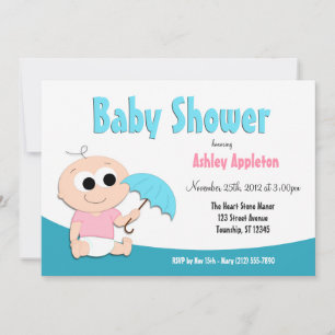 Parapluie turquoise pour bébé - Invitations de dou