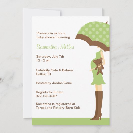 Parapluie vert Baby Shower Invitations (Devant)