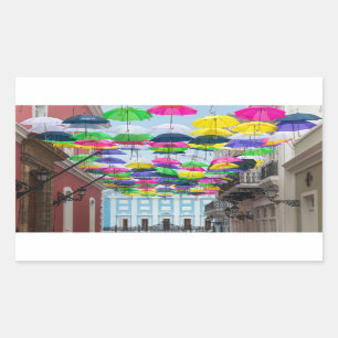 Paraplu's boven San Juan Streets en Mansion Rechthoekige Sticker