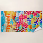 Paraplu's in het Zandstrandleven Strandlaken (Voorkant)