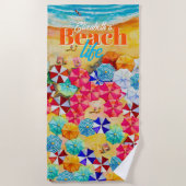 Paraplu's in het Zandstrandleven Strandlaken (Voorkant)