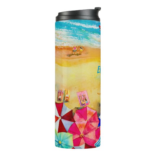 Paraplu's op de zand thermosbeker (Gedraaid links)