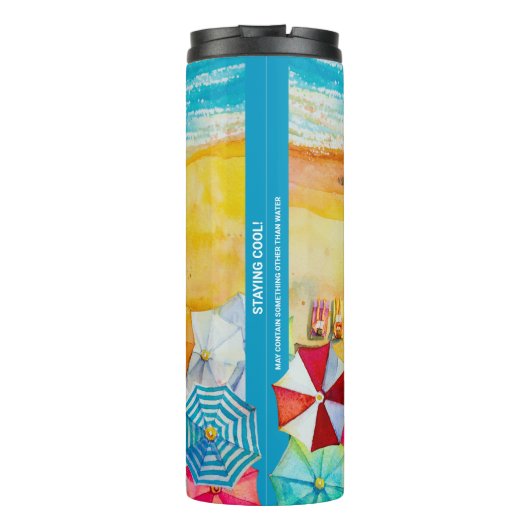 Paraplu's op de zand thermosbeker (Achterkant)