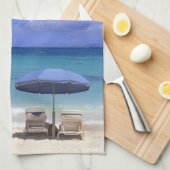 paraplu's op het strand van St. Maarten, Caribisch Theedoek (Quarter Fold)