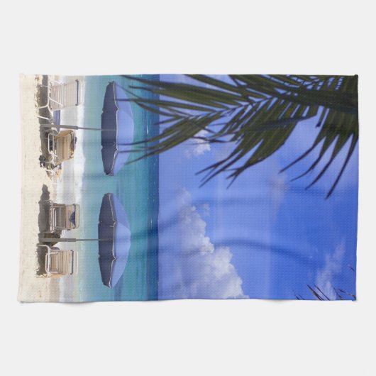 paraplu's op het strand van St. Maarten, Caribisch Theedoek (Horizontaal)