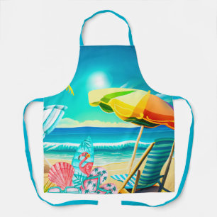 Paraplu's, surfplanken en bomen op het strand schort