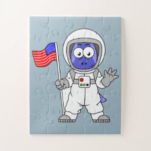 Parasaurolophus Astronaut met Amerikaanse vlag. Legpuzzel