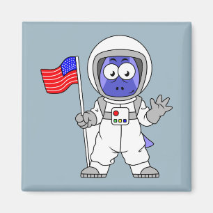 Parasaurolophus Astronaut met Amerikaanse vlag. Magneet