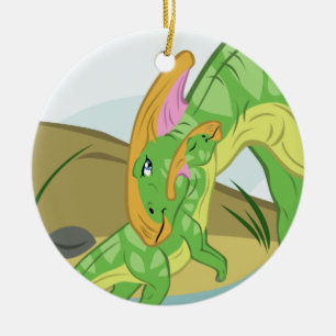 Parasaurolophus Mam en Baby Keramisch Ornament