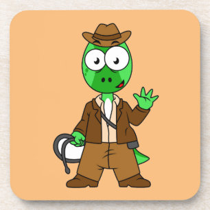 Parasaurolophus verkleed als Indiana Jones. Bier Onderzetter