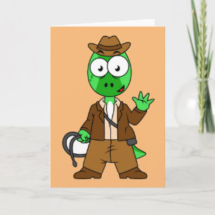 Parasaurolophus verkleed als Indiana Jones. Kaart