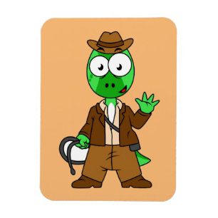 Parasaurolophus verkleed als Indiana Jones. Magneet