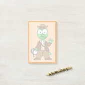 Parasaurolophus verkleed als Indiana Jones. Post-it® Notes (Op bureau)