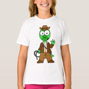 Parasaurolophus verkleed als Indiana Jones. T-shirt