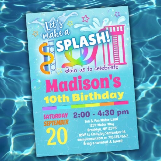 Parc aquatique pour filles Invitation de fête d'an
