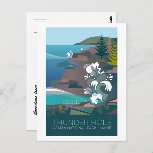 Parc national Acadia, carte postale Thunder Hole (Devant / Derrière)