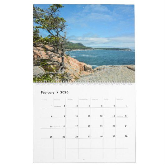Parc national Acadia Maine Calendrier de 12 mois (Feb 2026)