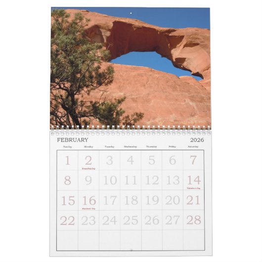 Parc national calendrier de Moab, Utah de voûtes (Feb 2026)