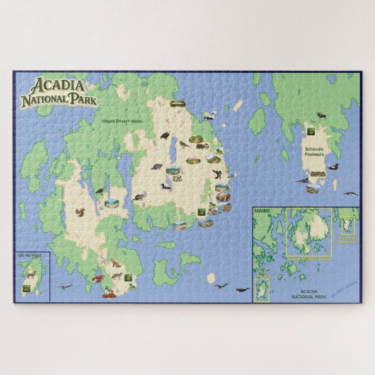Parc national d'Acadia - Puzzle de la carte illust (Horizontal)