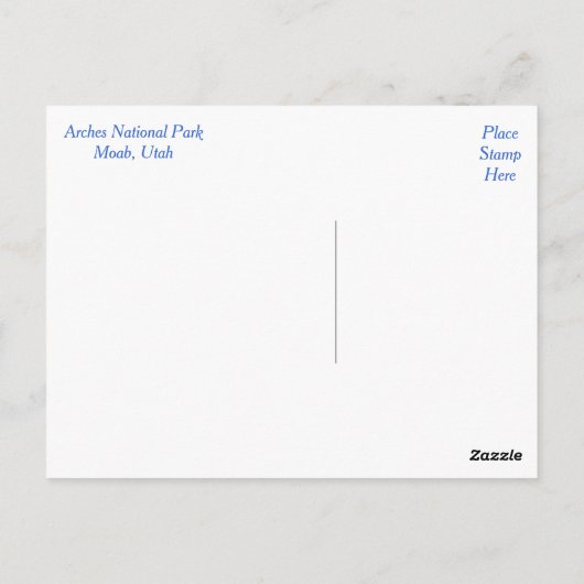 Parc national des Arches, carte postale Moab Utah (Dos)