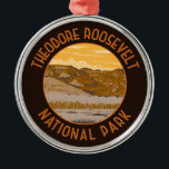Parc national Theodore Roosevelt Rétro perturbé<br><div class="desc">Théodore Roosevelt dessin vectoriel. Le parc est un parc national américain comprenant trois zones géographiquement séparées de terres insalubres dans l'ouest du Dakota du Nord.</div>