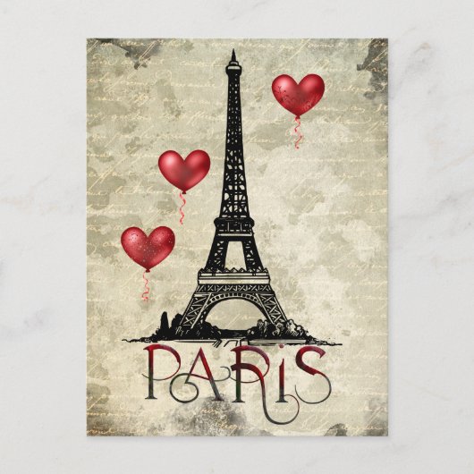 Parchement Parijs, Eiffel Tower en Red Balloons Briefkaart (Voorkant)