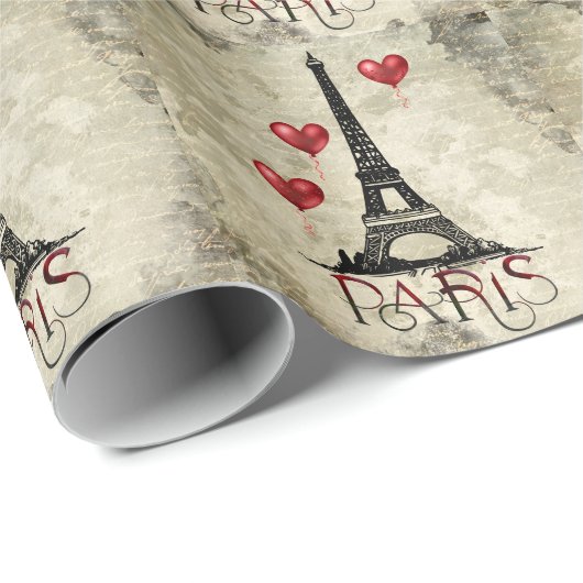Parchement Parijs, Eiffel Tower en Red Balloons Cadeaupapier (Rol Hoek)