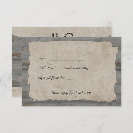 Parchemin Bois rustique Pays rsvp avec enveloppes (Devant / Derrière)