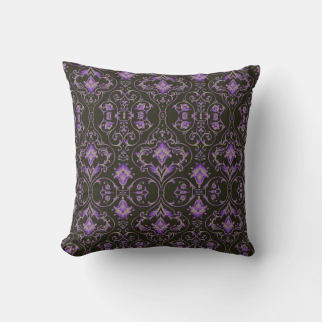 Parchemin gris violet oreiller à lancer orné noir (Recto)