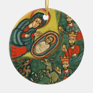 PARCHMENT NATIVITEIT CHRISTMAS , ADORATIE VAN MAGI KERAMISCH ORNAMENT