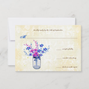Parchment Pink and Navy Wild Flower Mason Jar RSVP Kaartje
