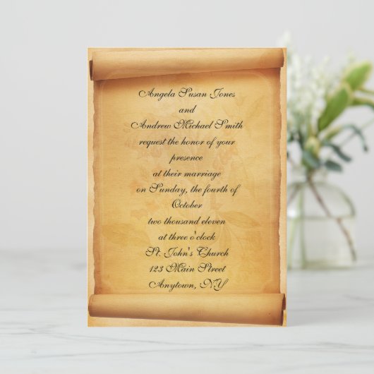 Parchment Scroll Wedding Invitation Kaart (Staand voorkant)