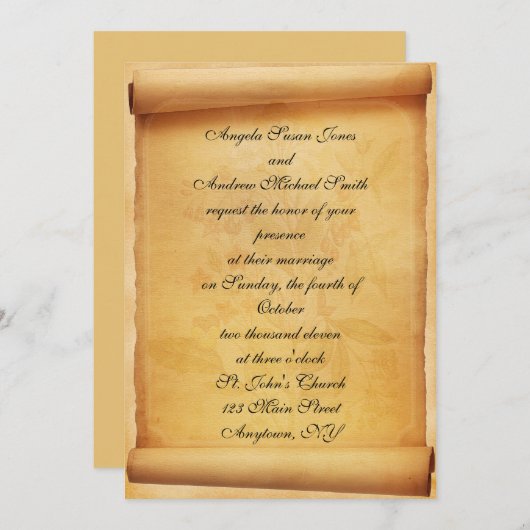 Parchment Scroll Wedding Invitation Kaart (Voorkant / Achterkant)