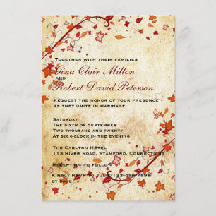 Parchment Swirls Maple Leaves  Fall Wedding Kaart