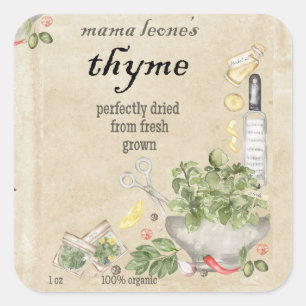 Parchment Vintage Spice Tijm Pot Fles Vierkante Sticker