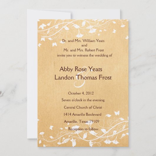 Parchment White Vine Wedding Invitation Kaart (Voorkant)