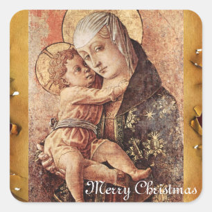 PARCHRISTMAS VIRGIN EN CHILD MERRY VIERKANTE STICKER