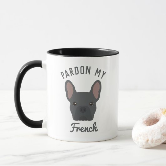 Pardonnez ma Mug de café Bulldog Français bleu fra (Avec donut)