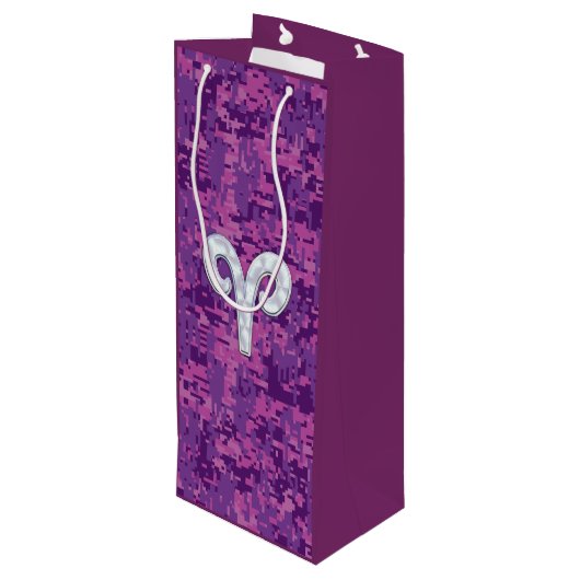 Parel Als Ram Sterrenbeeld Roze Camouflage Wijn Cadeautas (Achterkant Gekanteld)