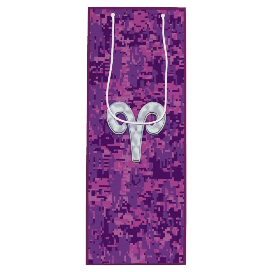 Parel Als Ram Sterrenbeeld Roze Camouflage Wijn Cadeautas (Voorkant)