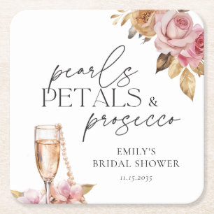 Parel Bloemen & Prosecco Bloem Bruiloft Borrel Vierkante Kartonnen Onderzetter