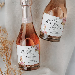 Parel Bloemen & Prosecco Bloem Bruiloft Feest Sparkling Wijnetiket
